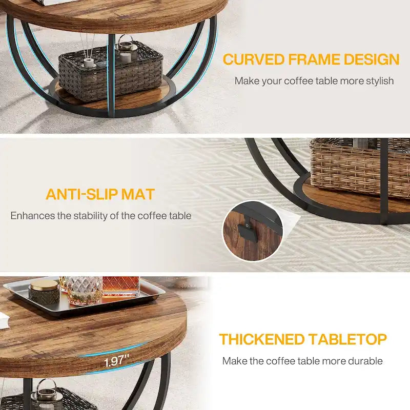 Table basse ronde à 2 niveaux avec étagère de rangement