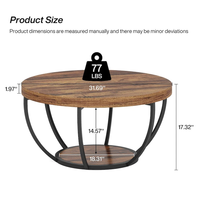 Table basse ronde à 2 niveaux avec étagère de rangement