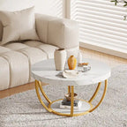 Table basse ronde à 2 niveaux avec étagère de rangement