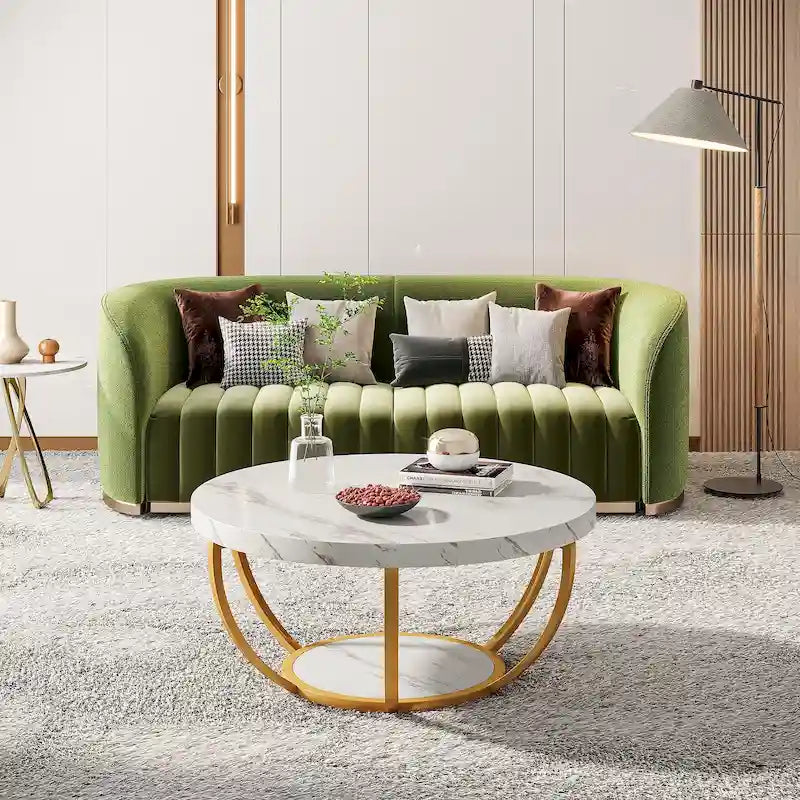 Table basse ronde à 2 niveaux avec étagère de rangement