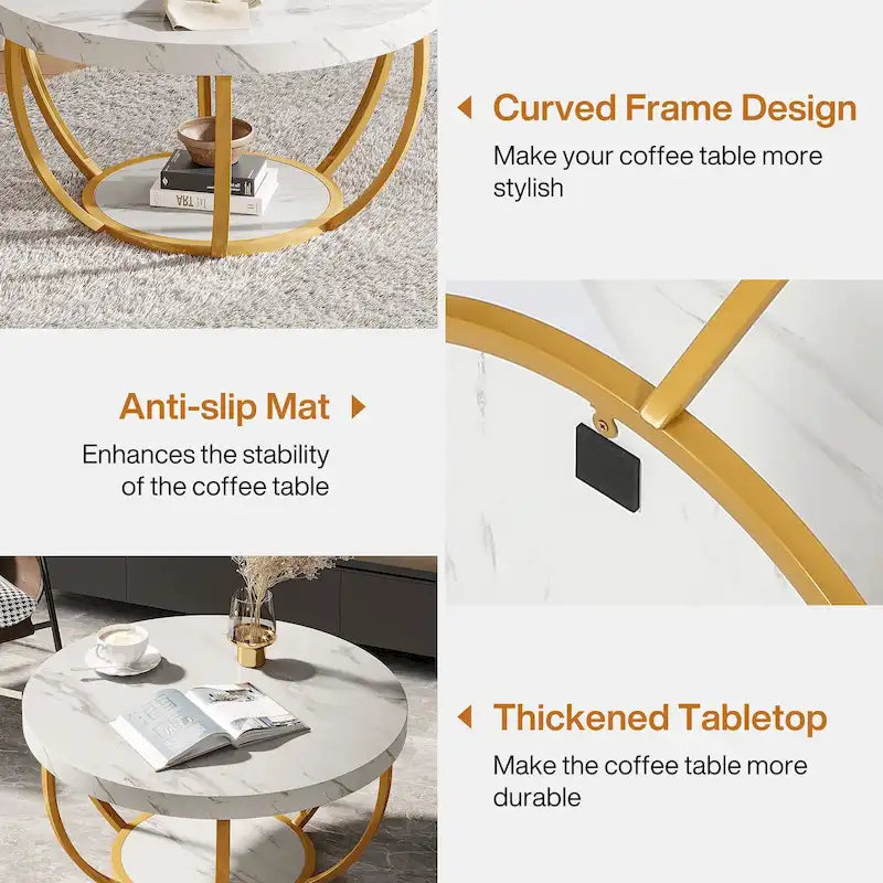 Table basse ronde à 2 niveaux avec étagère de rangement
