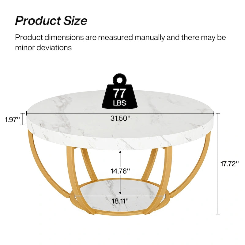Table basse ronde à 2 niveaux avec étagère de rangement