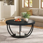 Table basse ronde à 2 niveaux avec étagère de rangement
