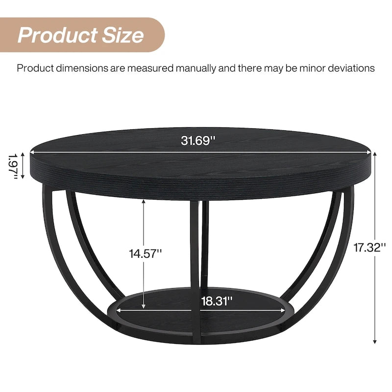 Table basse ronde à 2 niveaux avec étagère de rangement