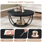 Table basse ronde à 2 niveaux avec étagère de rangement
