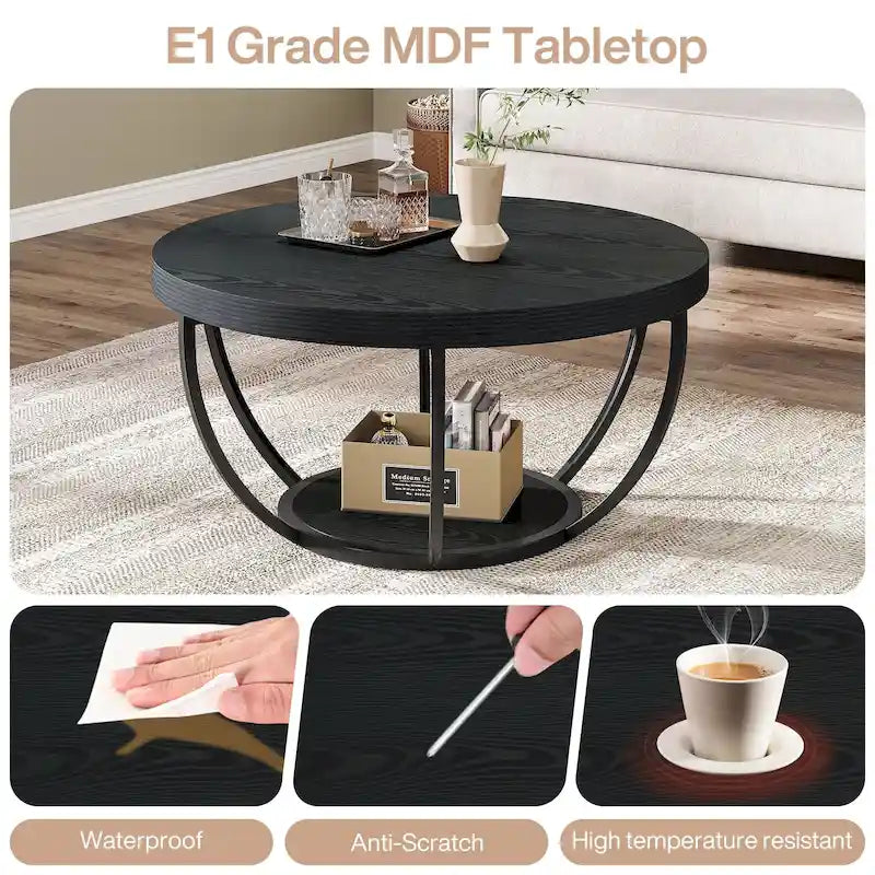 Table basse ronde à 2 niveaux avec étagère de rangement