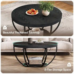 Table basse ronde à 2 niveaux avec étagère de rangement