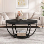 Table basse ronde à 2 niveaux avec étagère de rangement