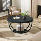 Table basse ronde à 2 niveaux avec étagère de rangement