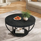 Table basse ronde à 2 niveaux avec étagère de rangement