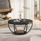 Table basse ronde à 2 niveaux avec étagère de rangement