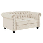 Causeuse Chesterfield en velours avec capitonnage, garniture cloutée et pieds en bois massif