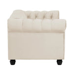 Causeuse Chesterfield en velours avec capitonnage, garniture cloutée et pieds en bois massif