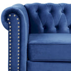 Causeuse Chesterfield en velours avec capitonnage, garniture cloutée et pieds en bois massif