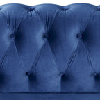 Causeuse Chesterfield en velours avec capitonnage, garniture cloutée et pieds en bois massif