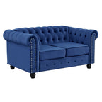 Causeuse Chesterfield en velours avec capitonnage, garniture cloutée et pieds en bois massif