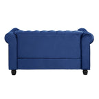 Causeuse Chesterfield en velours avec capitonnage, garniture cloutée et pieds en bois massif