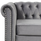 Causeuse Chesterfield en velours avec capitonnage, garniture cloutée et pieds en bois massif