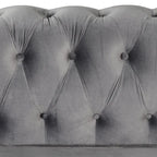 Causeuse Chesterfield en velours avec capitonnage, garniture cloutée et pieds en bois massif