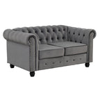Causeuse Chesterfield en velours avec capitonnage, garniture cloutée et pieds en bois massif