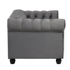 Causeuse Chesterfield en velours avec capitonnage, garniture cloutée et pieds en bois massif