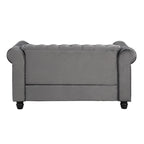 Causeuse Chesterfield en velours avec capitonnage, garniture cloutée et pieds en bois massif