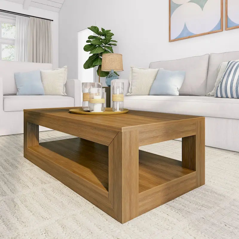 Table basse rectangulaire avec étagère inférieure