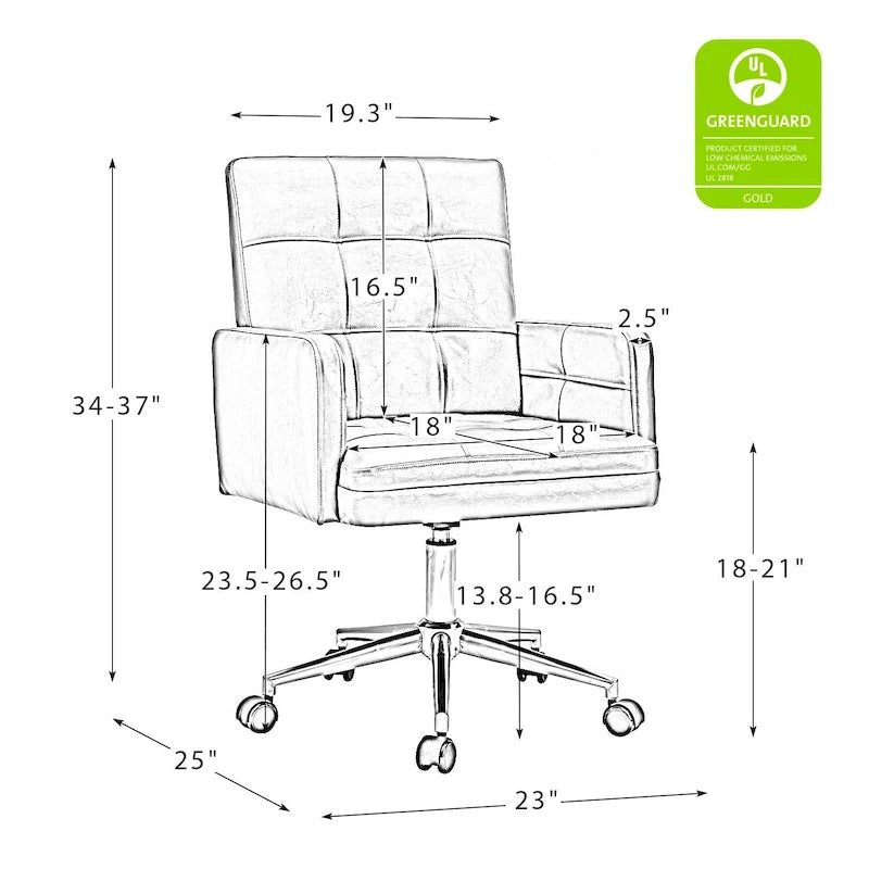 Chaise de bureau capitonnée à hauteur réglable avec 5 roulettes