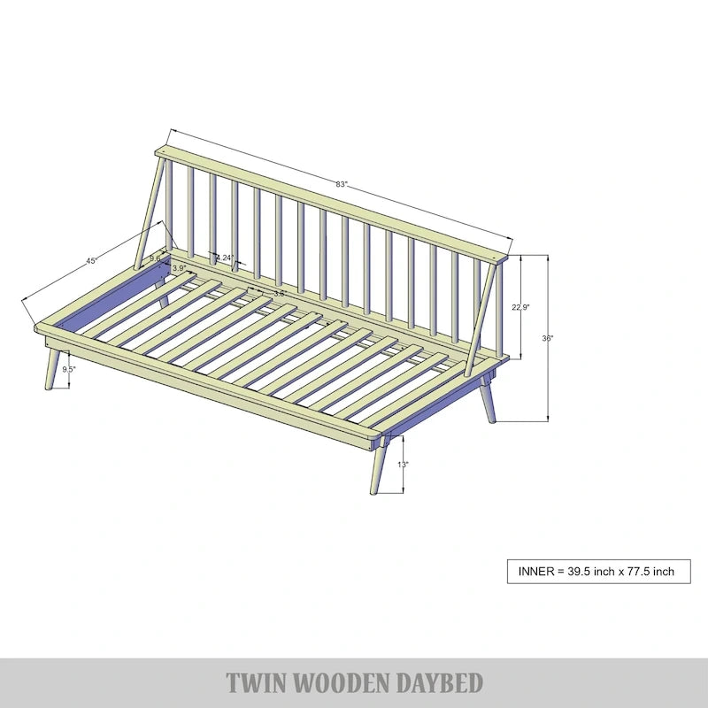 Lit de repos double en bois vintage