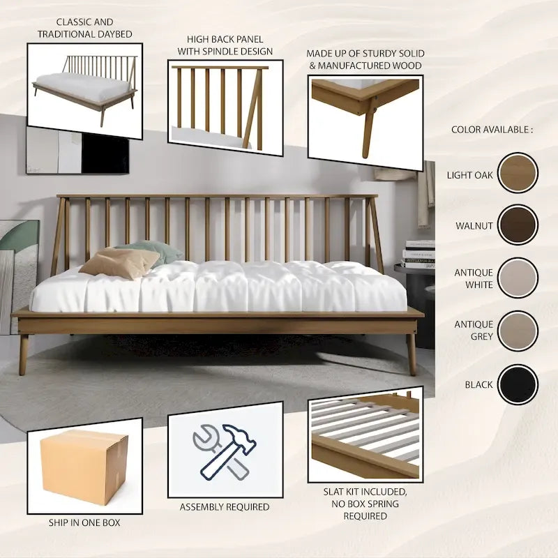 Lit de repos double en bois vintage
