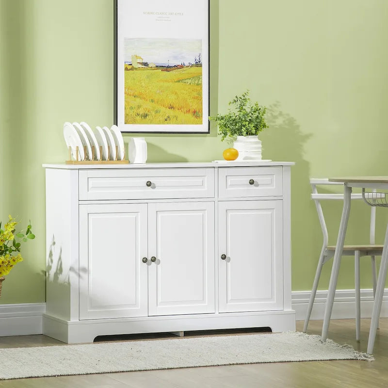 Buffet commode moderne avec placards de rangement, 2 tiroirs et étagères réglables, noir