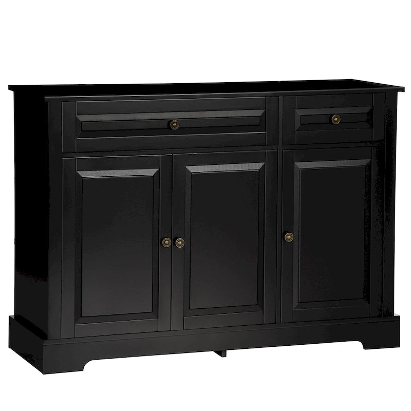 Buffet commode moderne avec placards de rangement, 2 tiroirs et étagères réglables, noir