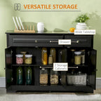 Buffet commode moderne avec placards de rangement, 2 tiroirs et étagères réglables, noir