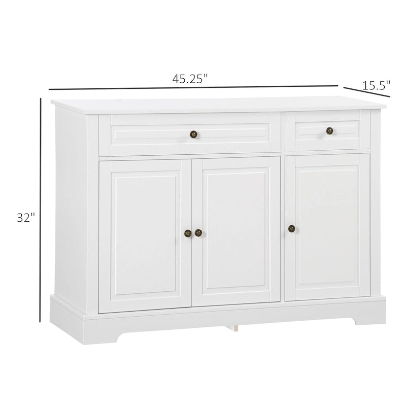 Buffet commode moderne avec placards de rangement, 2 tiroirs et étagères réglables, noir