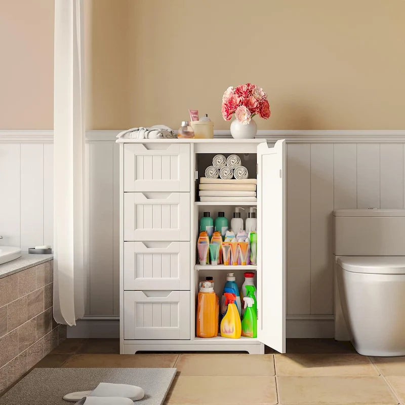 Meuble de rangement sur pied avec 4 tiroirs et étagère réglable