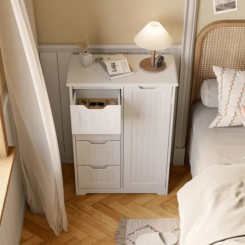 Meuble de rangement sur pied avec 4 tiroirs et étagère réglable