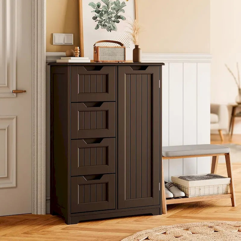 Meuble de rangement sur pied avec 4 tiroirs et étagère réglable