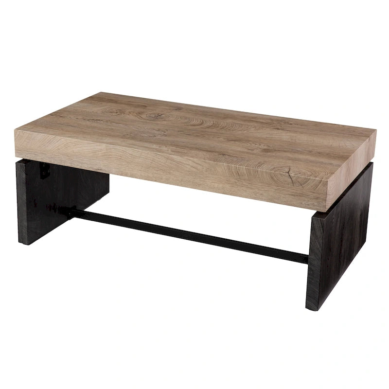 Table basse bicolore avec plateau en placage de bois