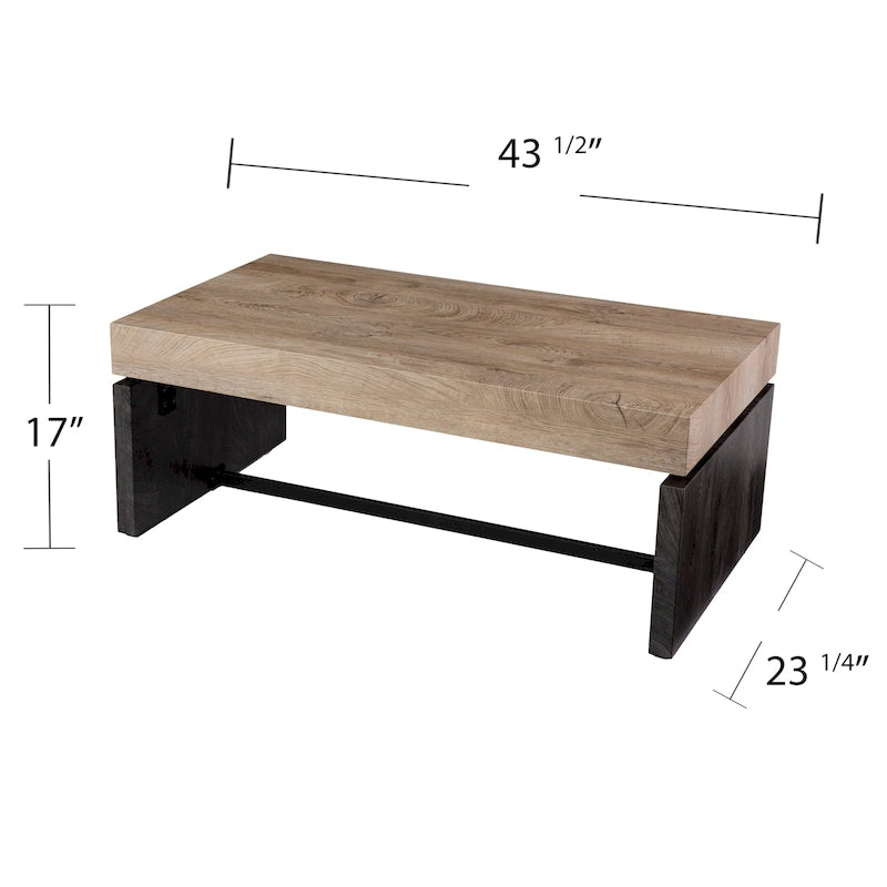 Table basse bicolore avec plateau en placage de bois