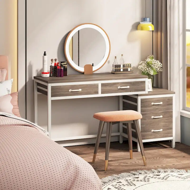 Bureau d'ordinateur avec caisson à 2 tiroirs et meuble de classement à 3 tiroirs