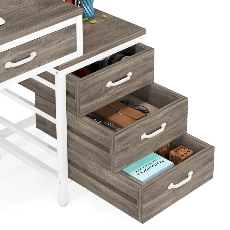 Bureau d'ordinateur avec caisson à 2 tiroirs et meuble de classement à 3 tiroirs