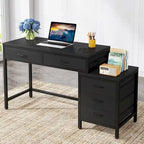 Bureau d'ordinateur avec caisson à 2 tiroirs et meuble de classement à 3 tiroirs