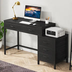 Bureau d'ordinateur avec caisson à 2 tiroirs et meuble de classement à 3 tiroirs