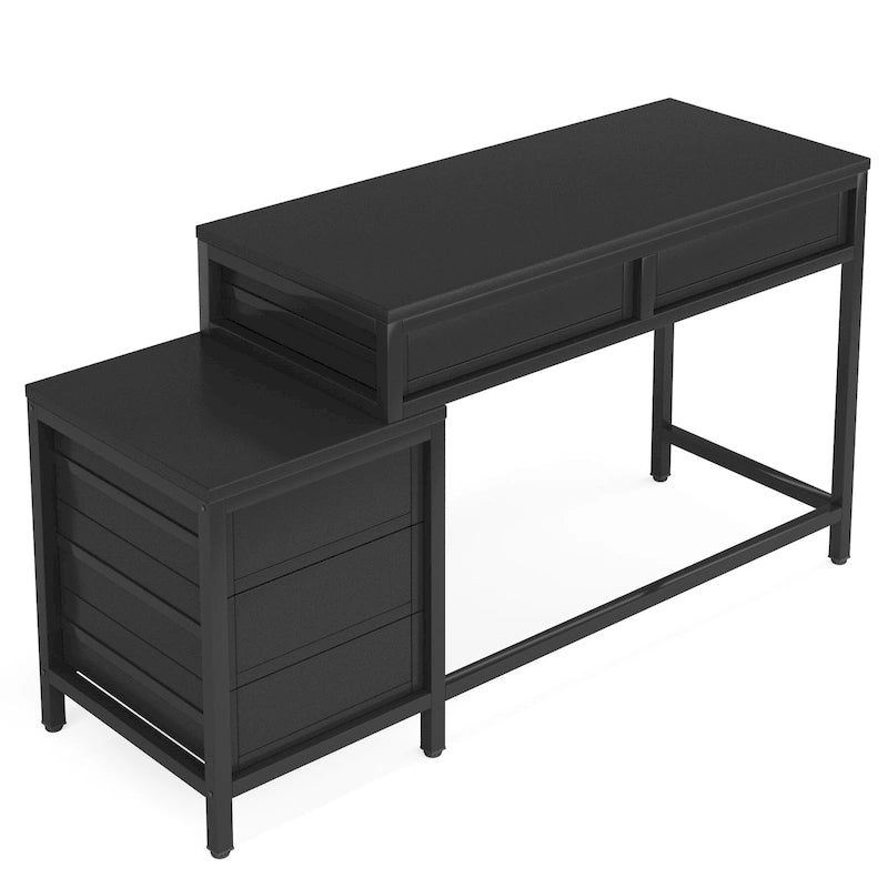 Bureau d'ordinateur avec caisson à 2 tiroirs et meuble de classement à 3 tiroirs