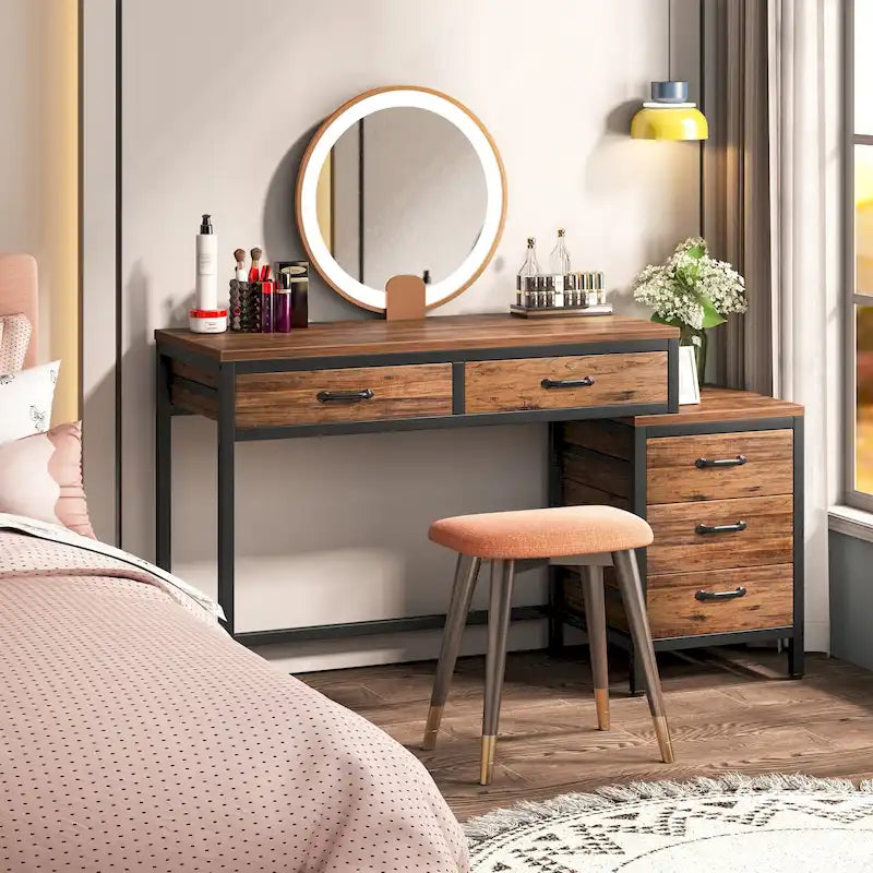 Bureau d'ordinateur avec caisson à 2 tiroirs et meuble de classement à 3 tiroirs