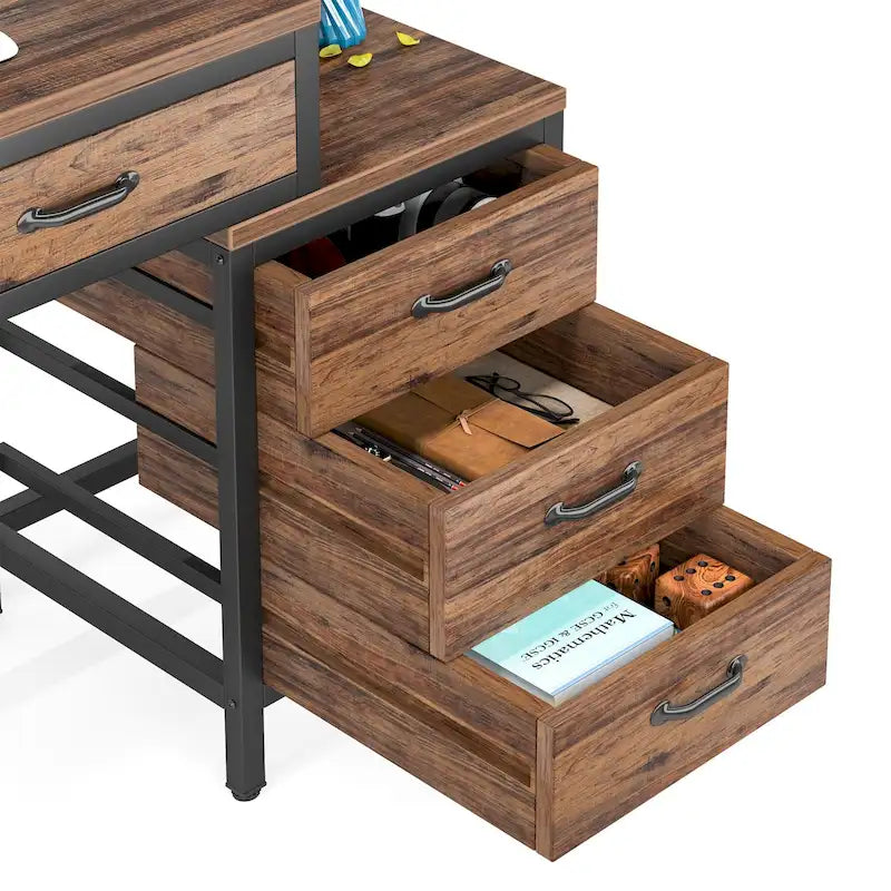 Bureau d'ordinateur avec caisson à 2 tiroirs et meuble de classement à 3 tiroirs