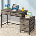 Bureau d'ordinateur avec caisson à 2 tiroirs et meuble de classement à 3 tiroirs