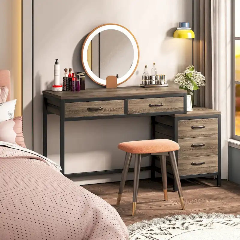 Bureau d'ordinateur avec caisson à 2 tiroirs et meuble de classement à 3 tiroirs