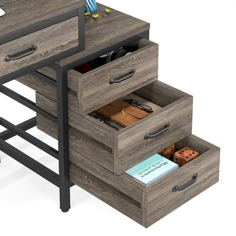 Bureau d'ordinateur avec caisson à 2 tiroirs et meuble de classement à 3 tiroirs