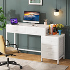 Bureau d'ordinateur avec caisson à 2 tiroirs et meuble de classement à 3 tiroirs